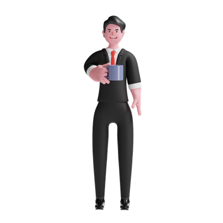 Businessman Holding a Cup 3D Illustration