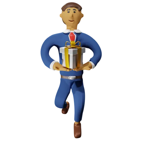Businessman holding a gift box  3D Illustration