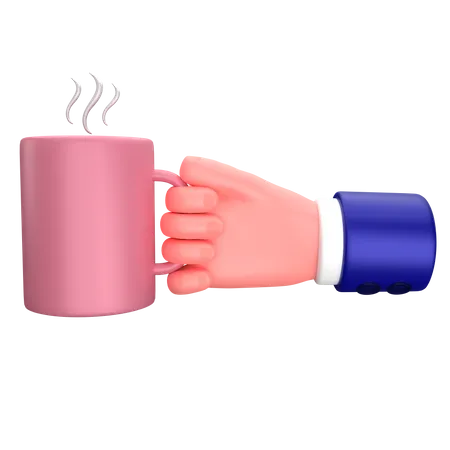 Businessman holding a glass cup of coffee gesture  3D Icon