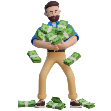 Businessman Holding A Lot Of Money  3D Illustration