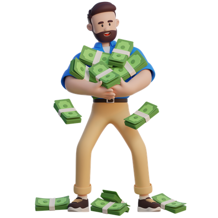 Businessman Holding A Lot Of Money  3D Icon