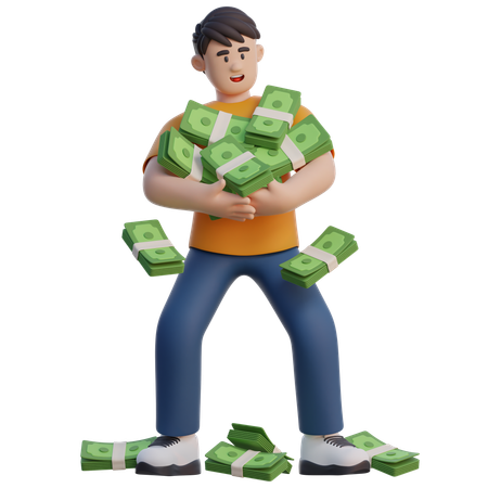 Businessman Holding A Lot Of Money  3D Icon
