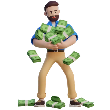 Businessman Holding A Lot Of Money  3D Illustration