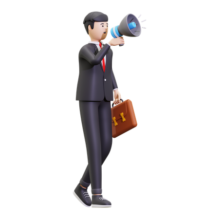 Businessman Holding A Loudspeaker  3D Illustration