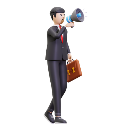 Businessman Holding A Loudspeaker  3D Icon
