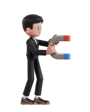 Businessman Holding A Magnet Attracting Profits  3D Icon