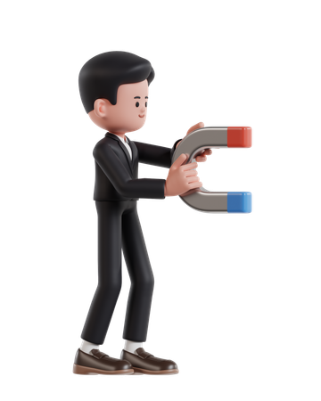 Businessman Holding A Magnet Attracting Profits  3D Illustration