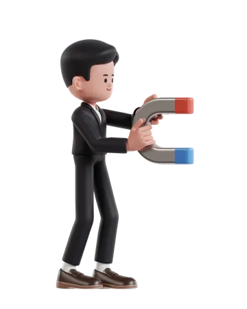 Businessman Holding A Magnet Attracting Profits  3D Illustration