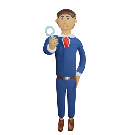 Businessman holding a magnifying glass 3D Illustration