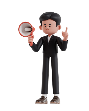 Businessman Holding A Megaphone While Raising A Finger  3D Illustration