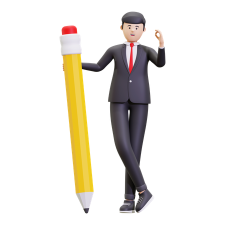 Businessman Holding A Pencil  3D Illustration