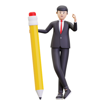 Businessman Holding A Pencil  3D Icon
