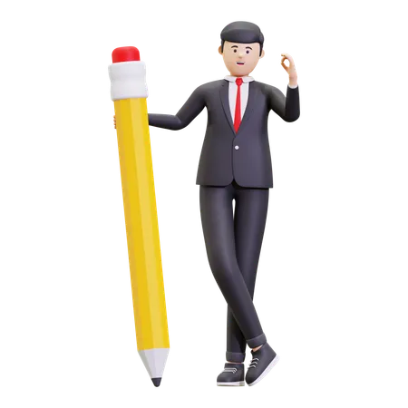 Businessman Holding A Pencil  3D Illustration