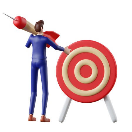 Businessman holding a target point dart  3D Illustration