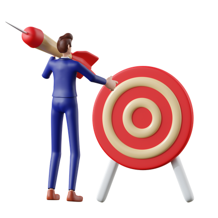 Businessman holding a target point dart  3D Illustration