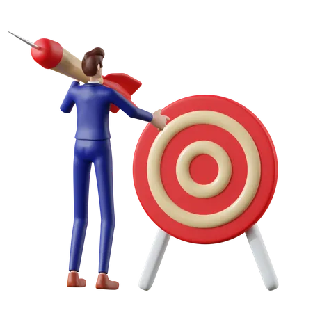 Businessman holding a target point dart  3D Illustration