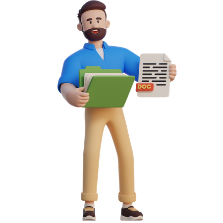 Businessman Holding Archive Files  3D Illustration