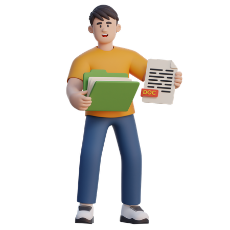 Businessman Holding Archive Files  3D Illustration