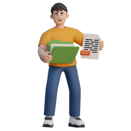 Businessman Holding Archive Files  3D Illustration