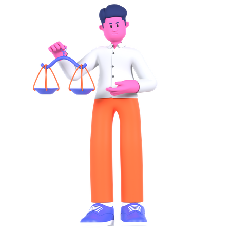 Businessman Holding Balance Scale  3D Icon