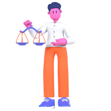 Businessman Holding Balance Scale  3D Illustration