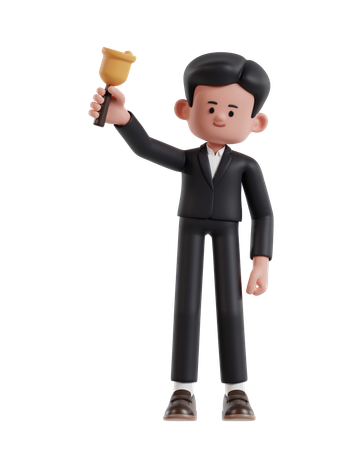 Businessman Holding Bell To Remind  3D Icon