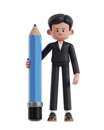 Businessman holding big pencil  3D Illustration