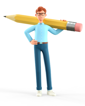 Businessman holding big pencil on shoulder  3D Illustration