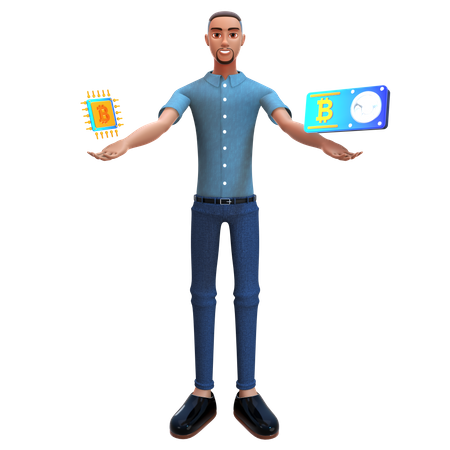 Businessman holding bitcoin chip  3D Icon