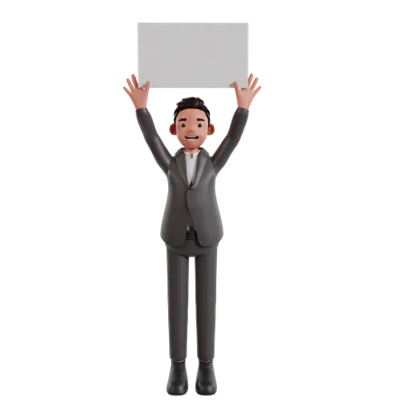 Businessman Holding Blank Board  3D Illustration