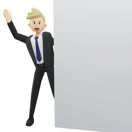 Businessman holding blank board, showing blank signboard 3D Illustration
