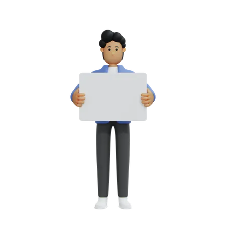 Businessman holding board  3D Illustration