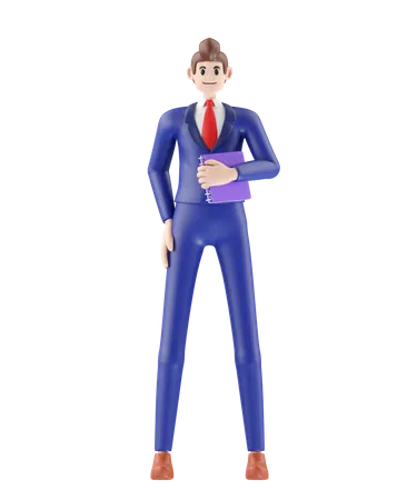 Businessman Holding A Book 3 D Illustration Of Cute Cartoon Smiling Isolated On White Background 3D Illustration