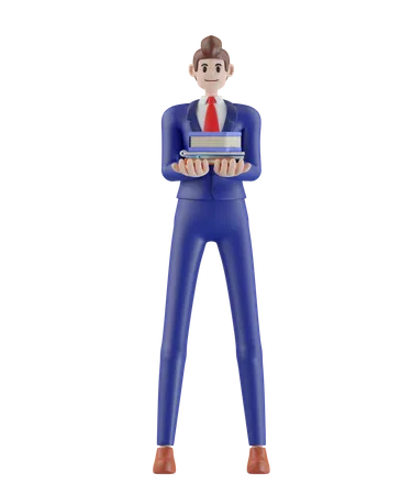 Businessman holding books  3D Illustration