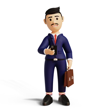 Businessman Holding Briefcase  3D Illustration