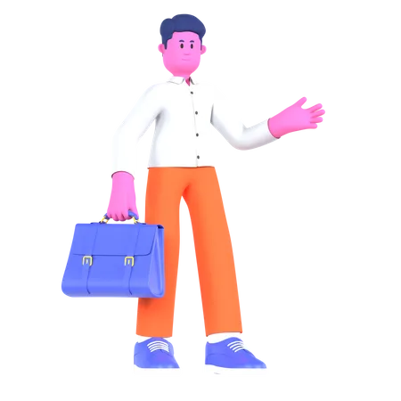 Businessman Holding Briefcase  3D Illustration