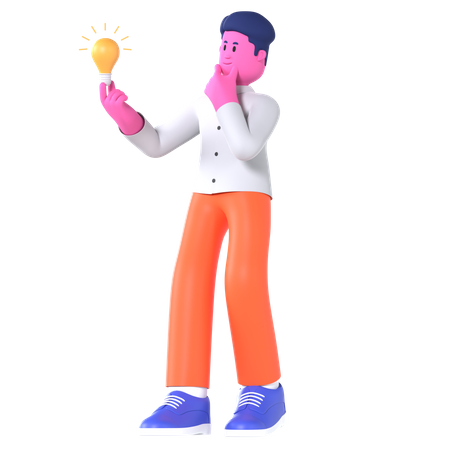 Businessman Holding Bulb  3D Illustration