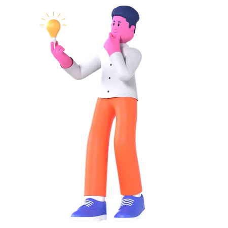 Businessman Holding Bulb  3D Illustration