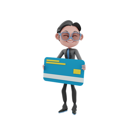 Businessman holding card  3D Illustration