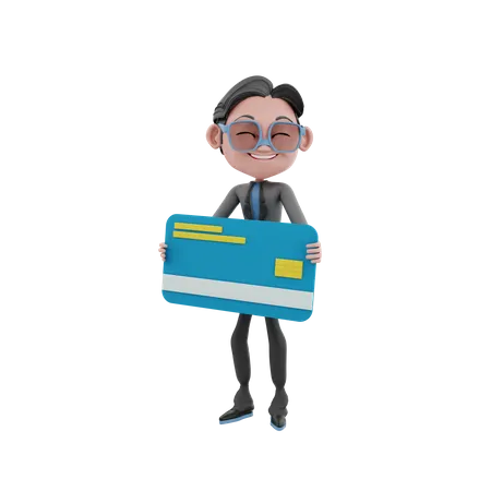 Businessman holding card  3D Illustration