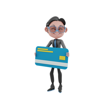 Businessman holding card 3D Illustration