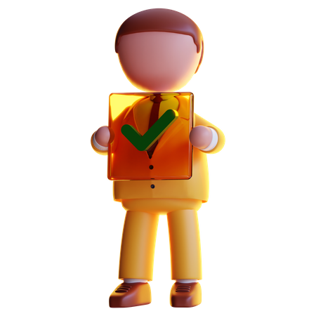 Businessman Holding Checkmark sign  3D Icon