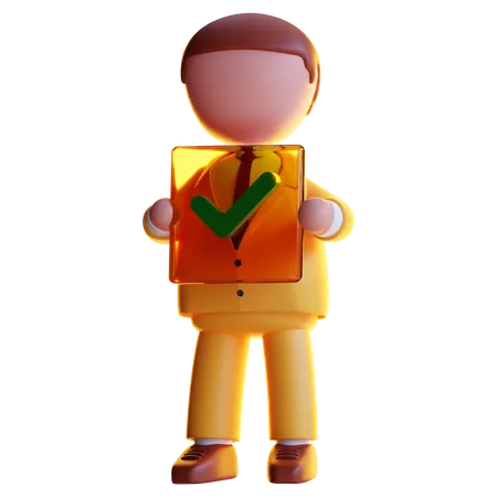 Businessman Holding Checkmark sign  3D Icon