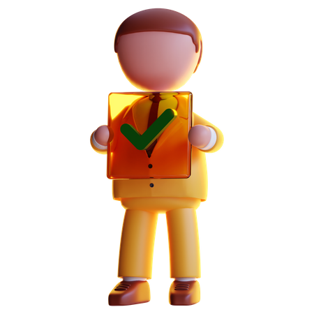 Businessman Holding Checkmark sign 3D Icon