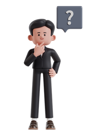 Businessman holding chin while thinking with question mark  3D Icon
