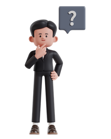 Businessman holding chin while thinking with question mark  3D Illustration