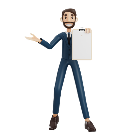 Businessman Holding Clipboard  3D Illustration