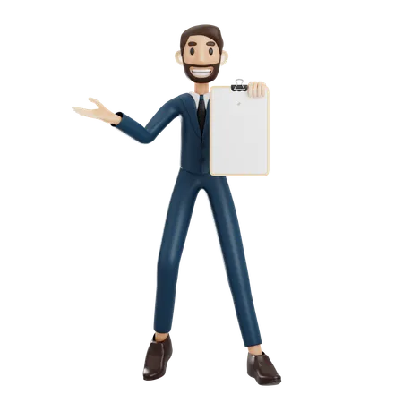 Businessman Holding Clipboard  3D Illustration
