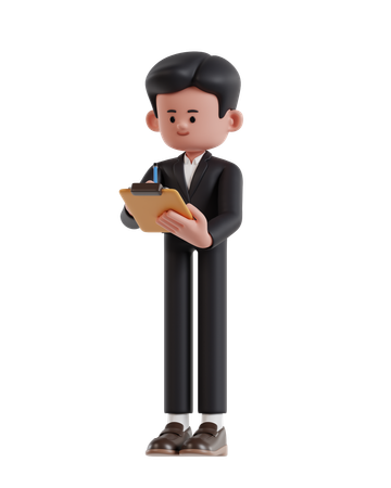 Businessman Holding Clipboard And Writing With Pencil  3D Illustration