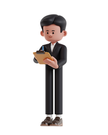 Businessman Holding Clipboard And Writing With Pencil  3D Illustration